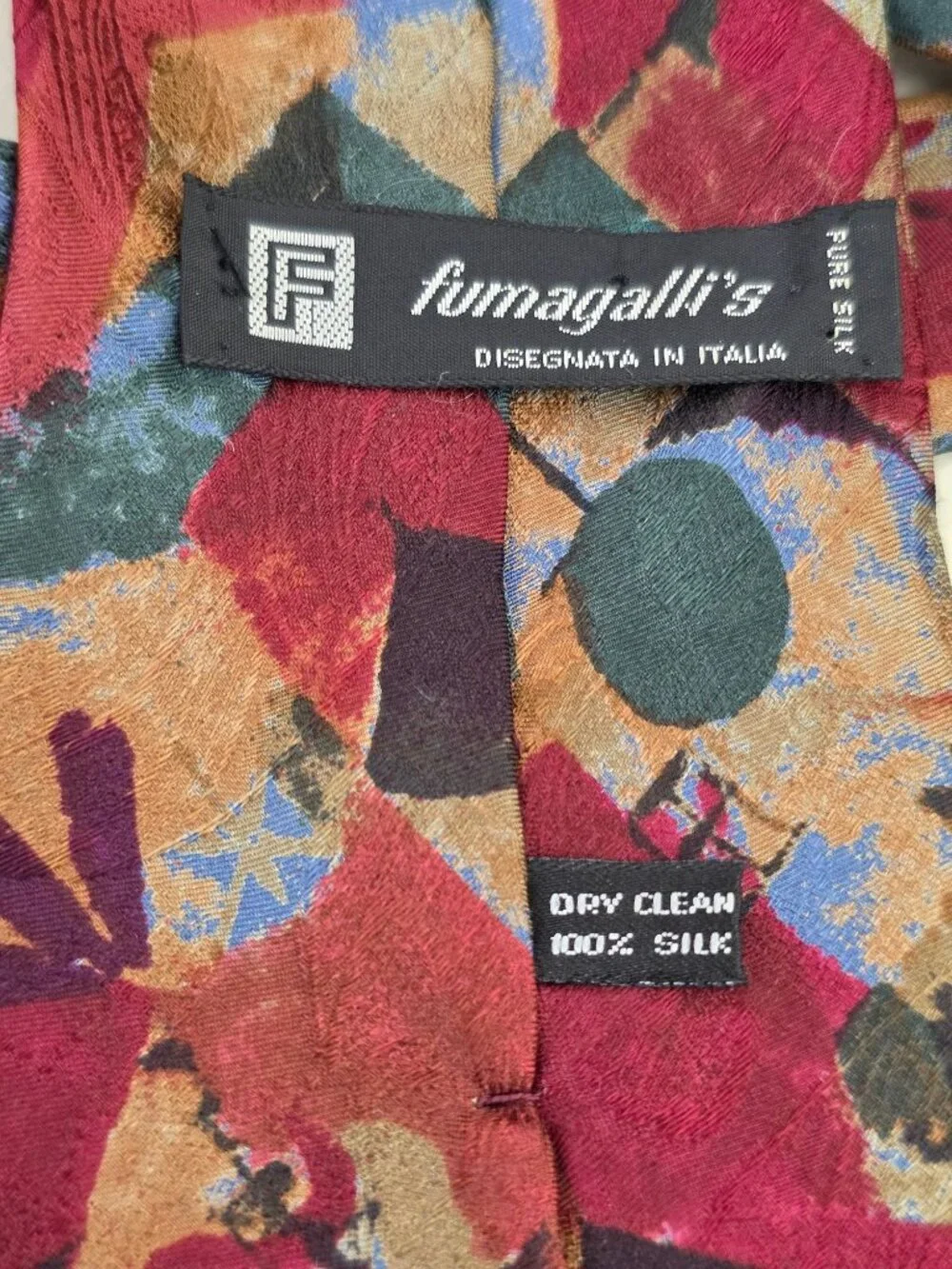 Fumagallis Italian Silk Tie 90s Abstract Geometric Purple Rose Green Black 3.75